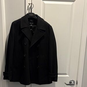 Men's Claiborne Black Wool Blend Peacoat, S